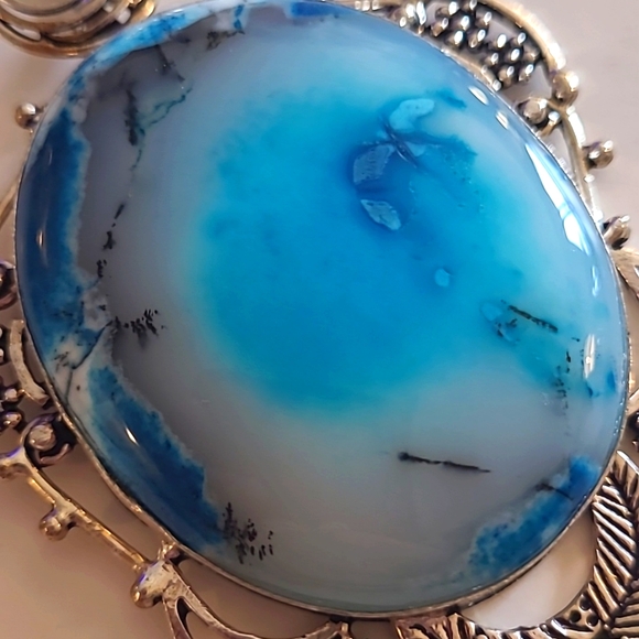 925 Silver Blue Dendrite Pendant - Picture 2 of 5